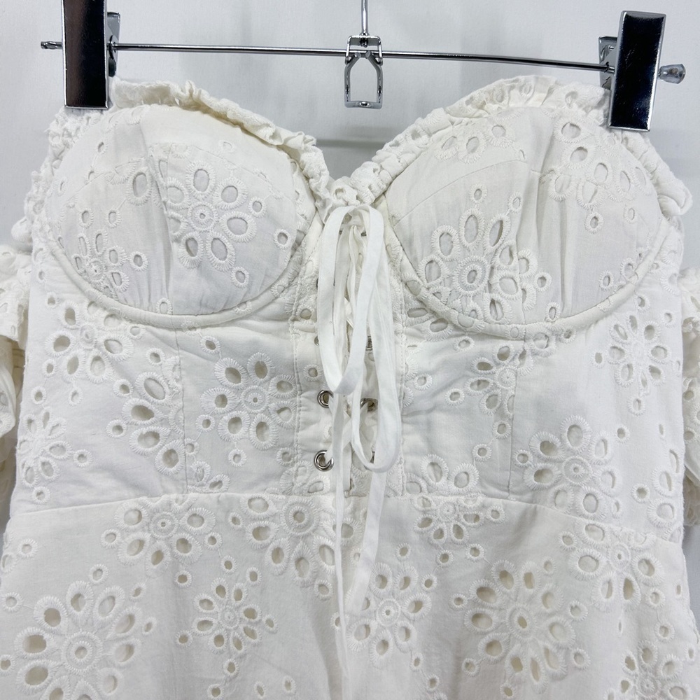 Revolve LPA White Eyelet Corset Fitted Off Shoulder Bodycon Mini Dress Small - Picture 4 of 7